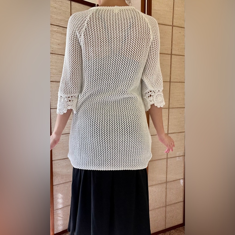 Gap summer white cotton crochet fishnet half sleeve top / tunic / dress coverup - Picture 4 of 9